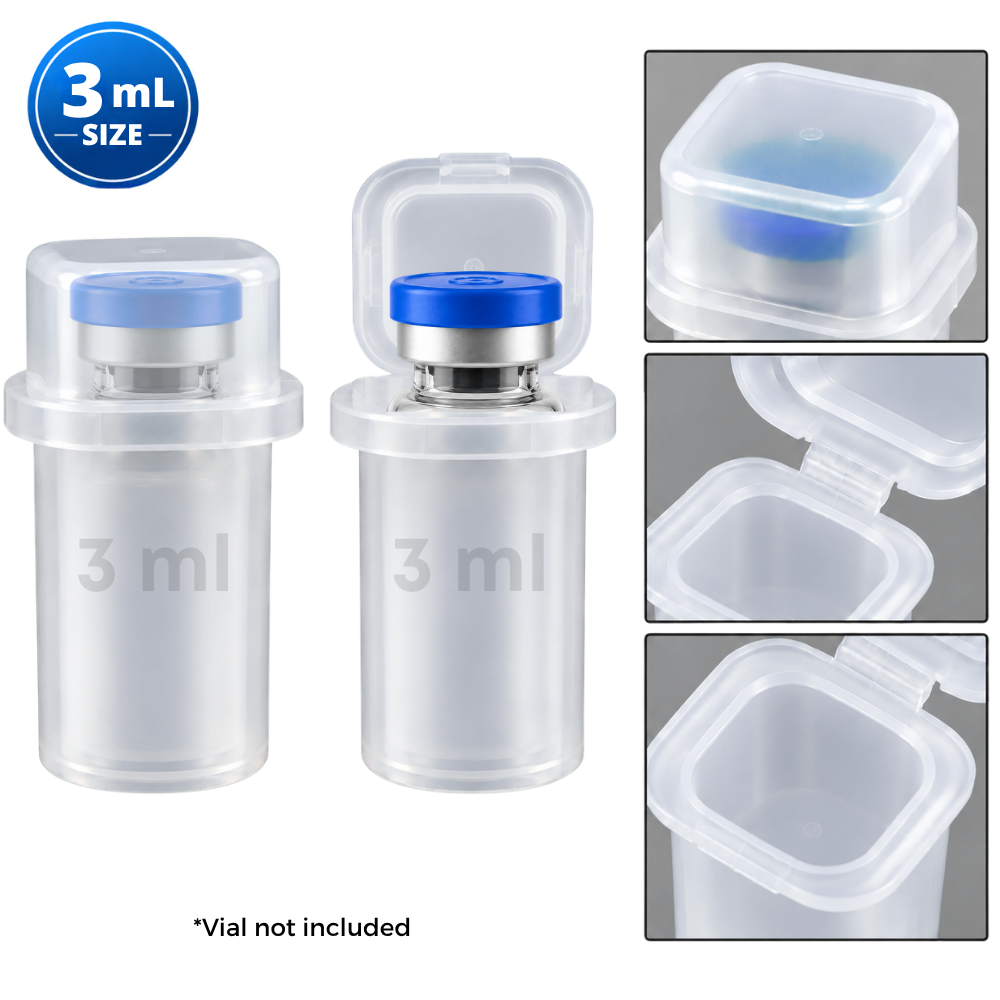 3 mL vial container flip-top shown with its flip-top closure